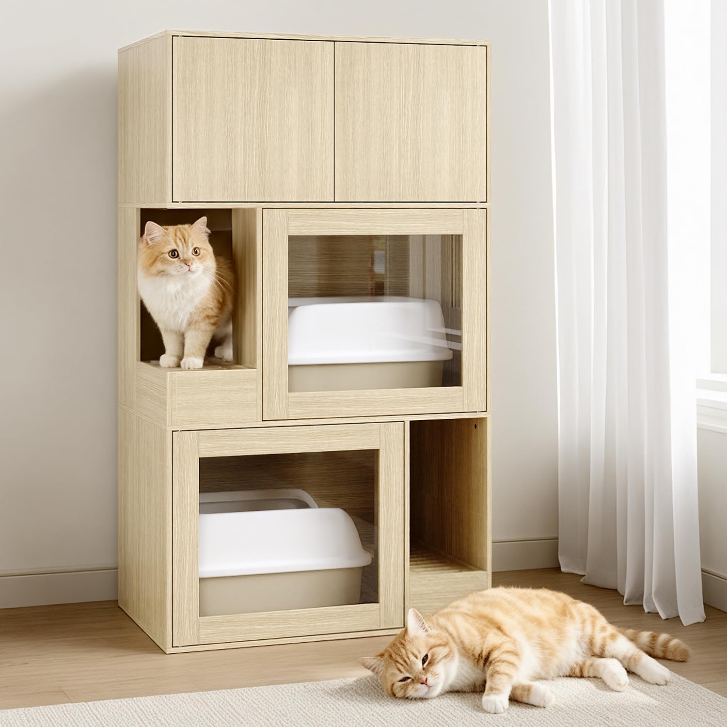 Amazon.co.jp: DiDUGo 猫キャビネット 幅80cm 猫トイレカバー ダブル猫