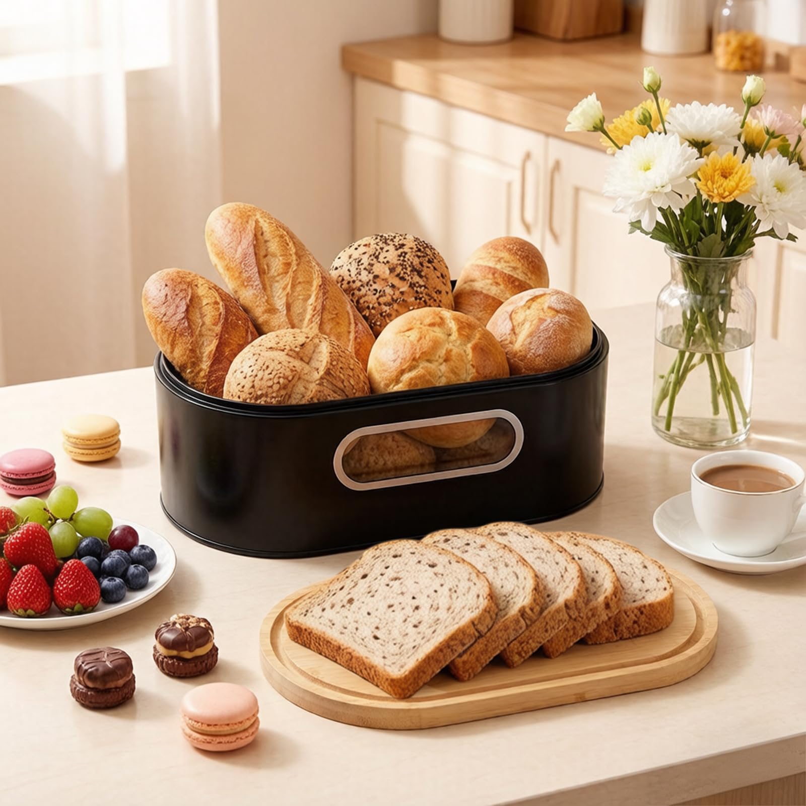 Panera con tapa de bambú y bolsa de lino