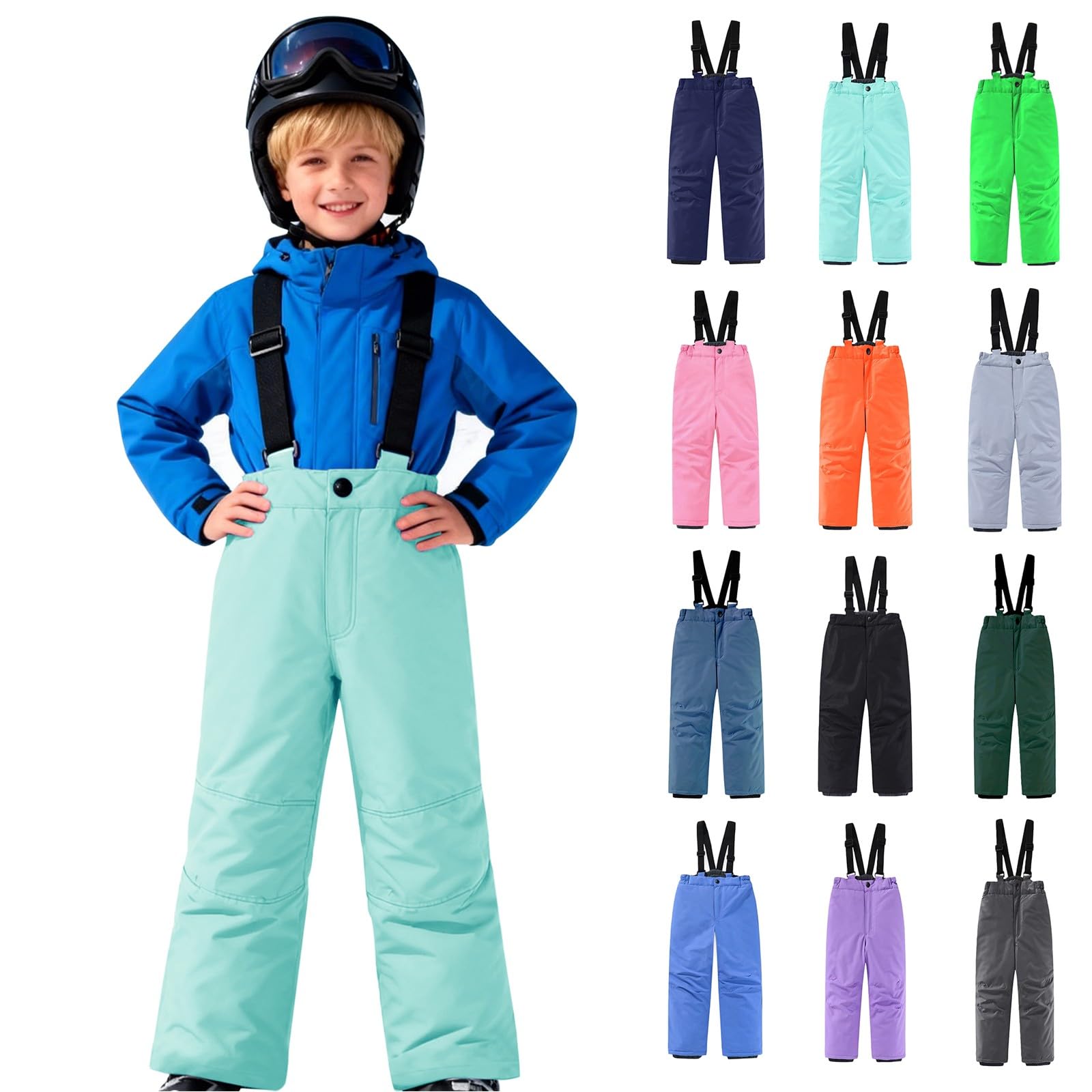Pantaloni da sci per ragazze e ragazzi, con bretelle regolabili, in softshell, impermeabili, antivento, caldi, da sci, da trekking, per attività all'aria aperta