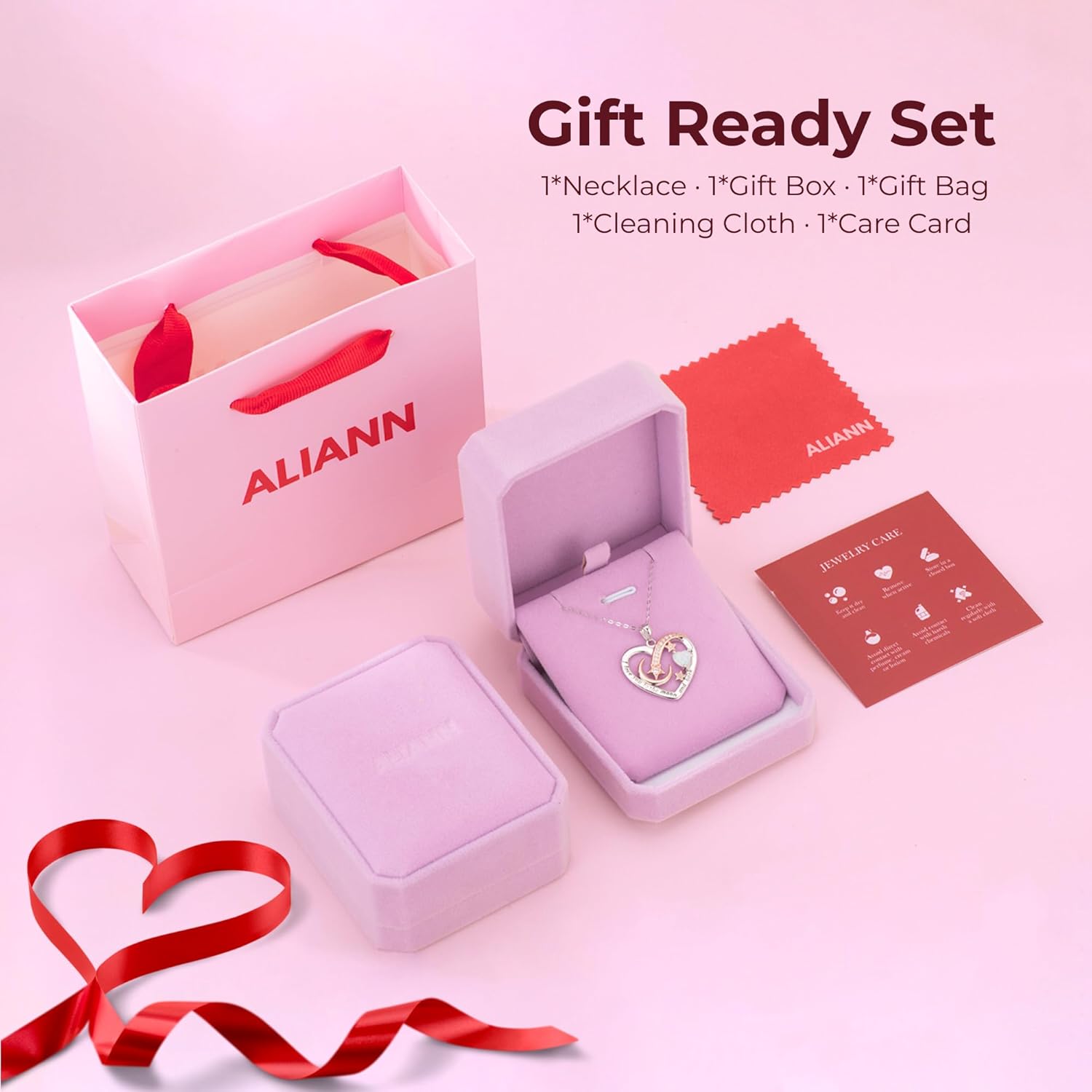 925 Sterling Silver Birthstone Heart Necklace for Women, “I Love You to the Moon and Back” Pendant, Gift-Ready Anniversary Birthday Jewelry Gift for Her Wife Mom Daughter Grandma - Image 2