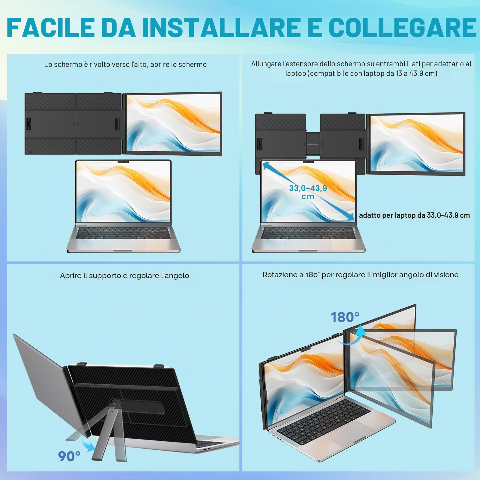 Nuovo Monitor Portatile, Aggiornato Ultra-Thin 14" Schermo Portatile, 1080P FHD IPS Portable Monitor, Mini Monitor Leggero per Laptop 13-17.3", Plug & Play per Windows/Mac/Android/Switch/PS5