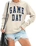 Women Game Day Sweatshirt Football Fan Game Day Shirt Letter Print Long Sleeve Casual Top X-Large Apricot