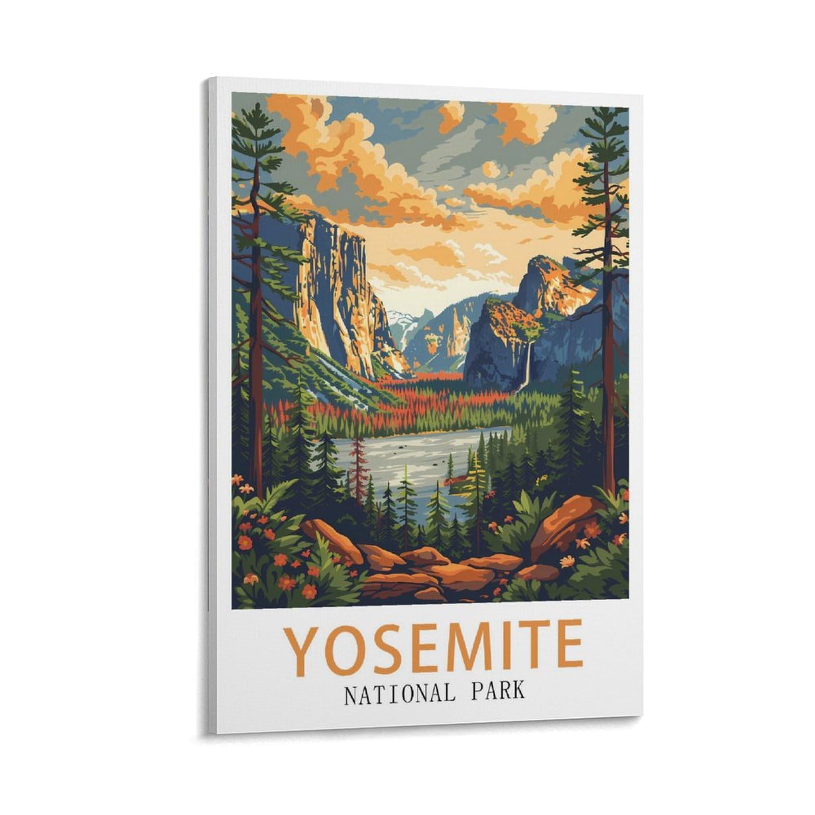 Lnuyitr Frame-Style Yosemite National Park Vintage Travel Poster 12X18inch(30X45cm) Canvas Art Posters And Wall Art Picture Prints Modern Home Bedroom Decor Posters