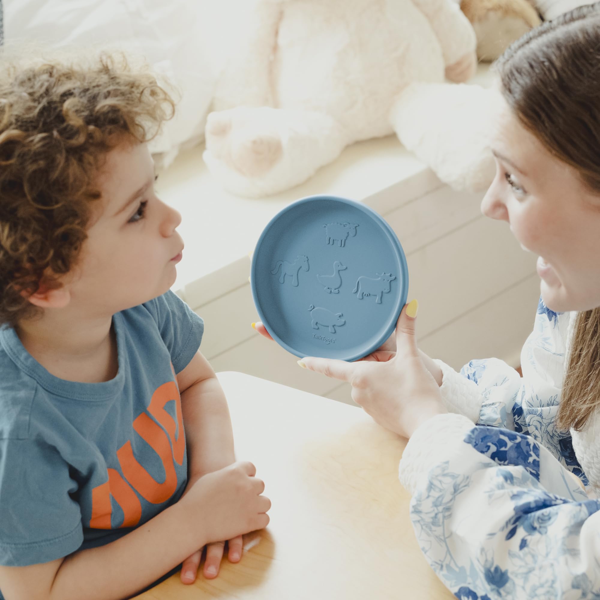 TalkTools Itsy Plate Lid - Ergonomic Handle, Curved Walls for Scooping, Strong Suctioned Base, Secure Lock Lip, Dishwasher/Microwave-Safe, Platinum Grade Silicone - 8oz (Blue) - Made in USA