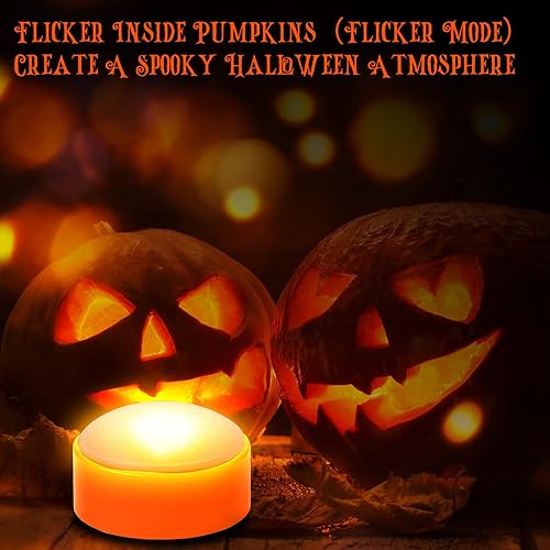 Miniatura 4 de Paquete de 2 luces LED de calabaza de Halloween con control remoto y temporizador, velas parpadeantes sin llama, luces eléctricas blancas para
