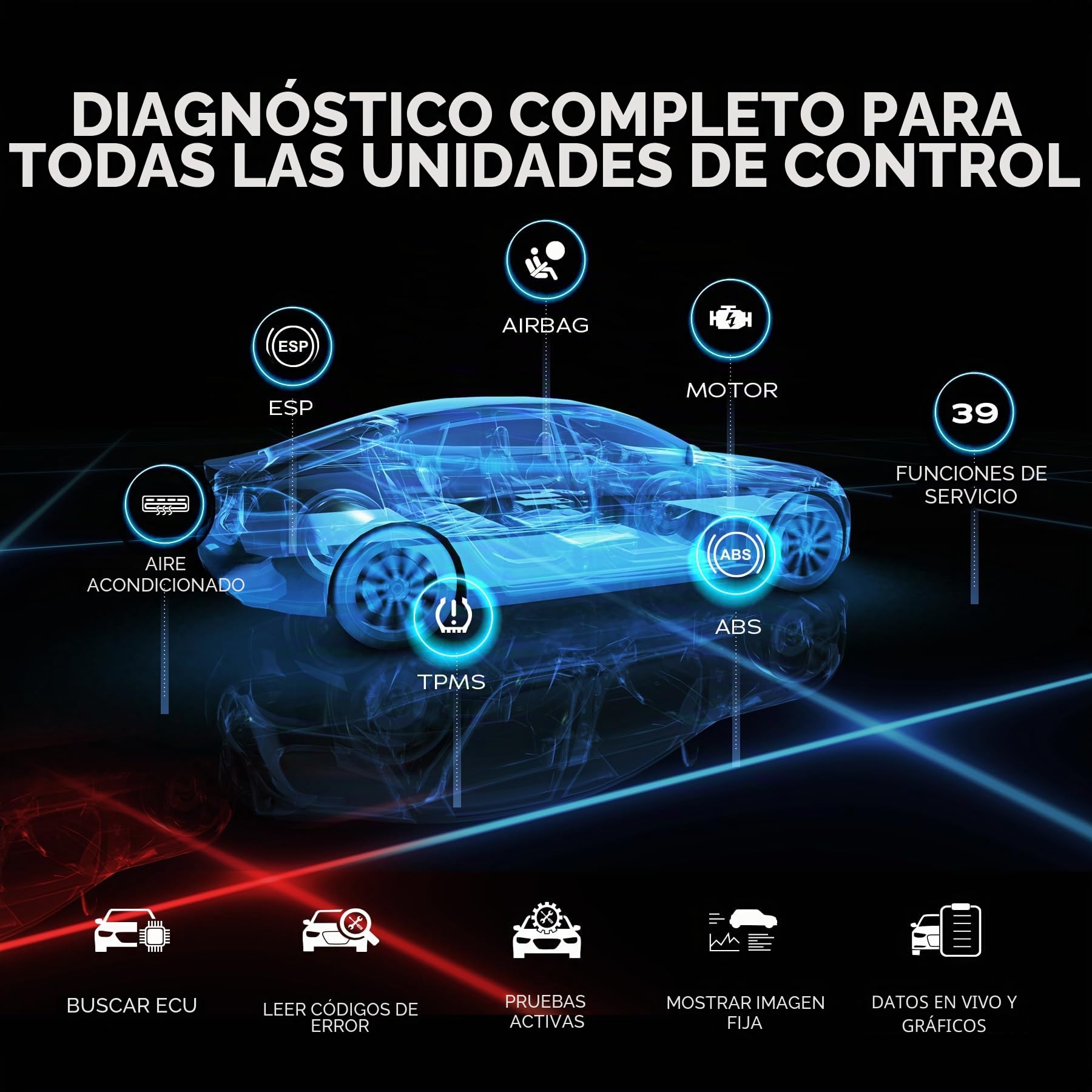 Launch X-431 Pro SE Equipo de diagnóstico OBD2, Lectura de Fallos de Todos los Sistemas, 38 Funciones de Servicio (Aceite/EPB/DPF/batería), función VAG, Soporte Can FD y DoIP, con Bluetooth y Cable.
