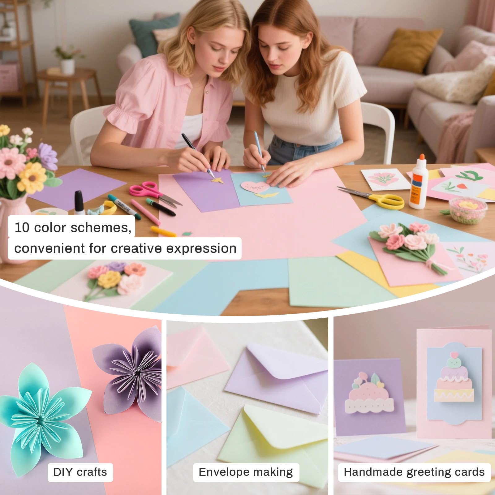 Feuille A4 Couleur - 50 Feuilles Papier Cartonné Pastel, 10 Couleurs Douces, pour La Maison, L'école et Les Projets de Bricolage