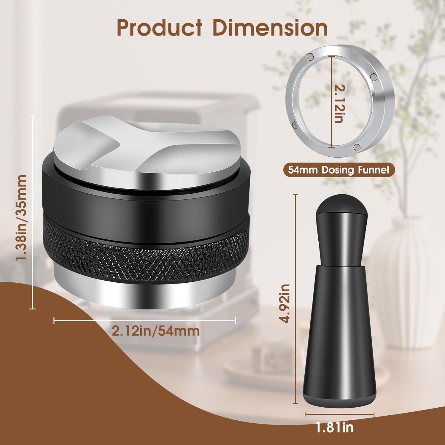 Juego de accesorios de espresso de 51 mm con herramienta WDT y embudo dosificador, se adapta a máquinas de espresso y portafiltros de 51 mm, herramientas de café barista (54 mm)