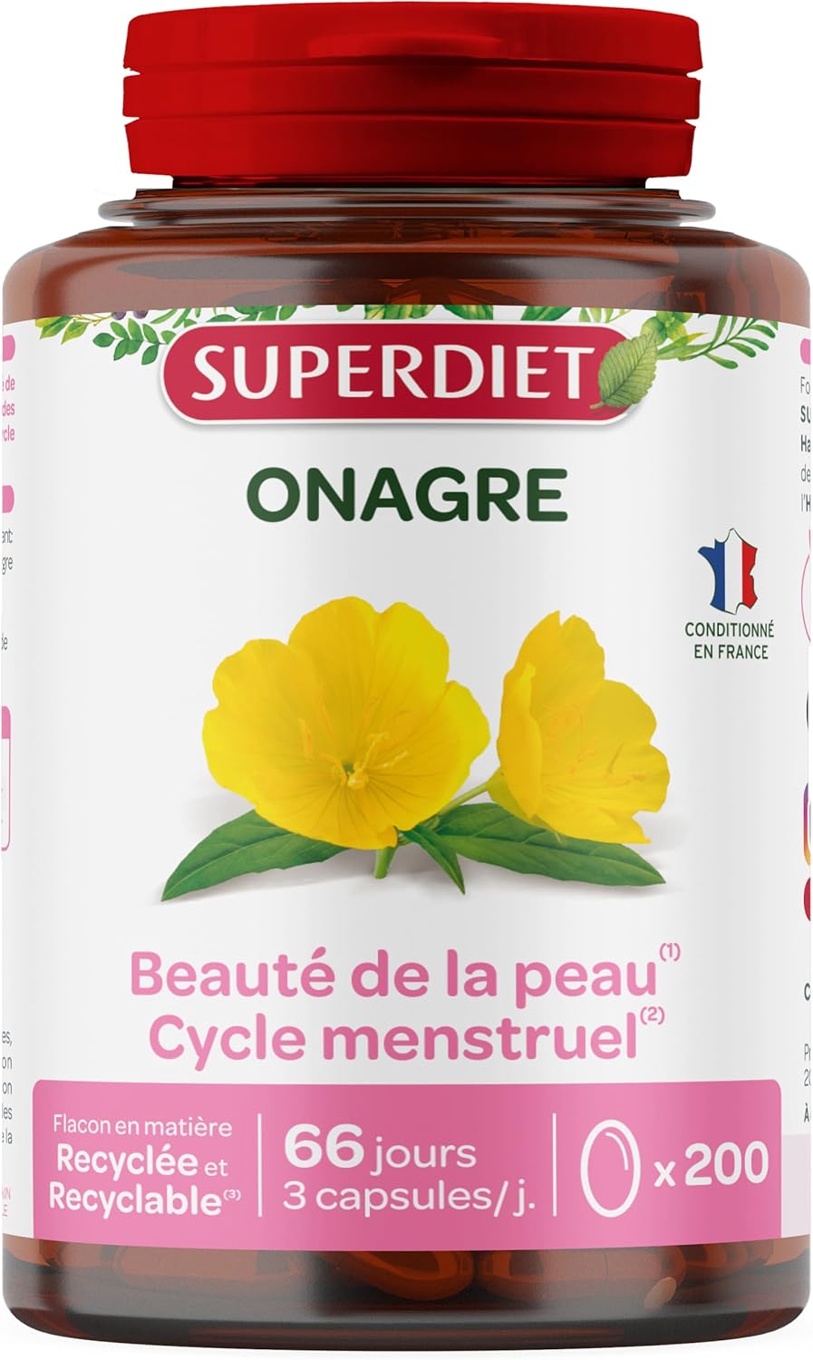 SUPERDIET –Evening primrose oil – Skin beauty – Herbal medicine – Packaged in France – 200 capsules SUPERDIET –Evening primrose oil – Skin beauty – Herbal medicine – Packaged in France – 200 capsules