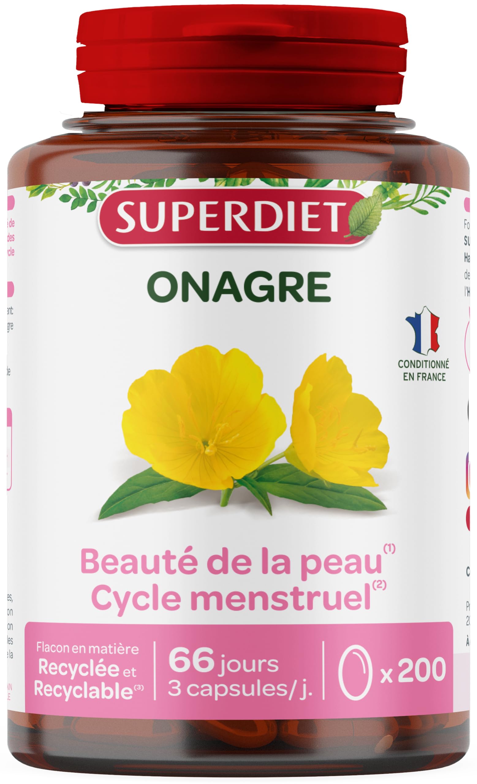 SUPERDIET –HUILE D'ONAGRE – Beauté de la peau – Phytothérapie – Conditionné en France – 200 capsules