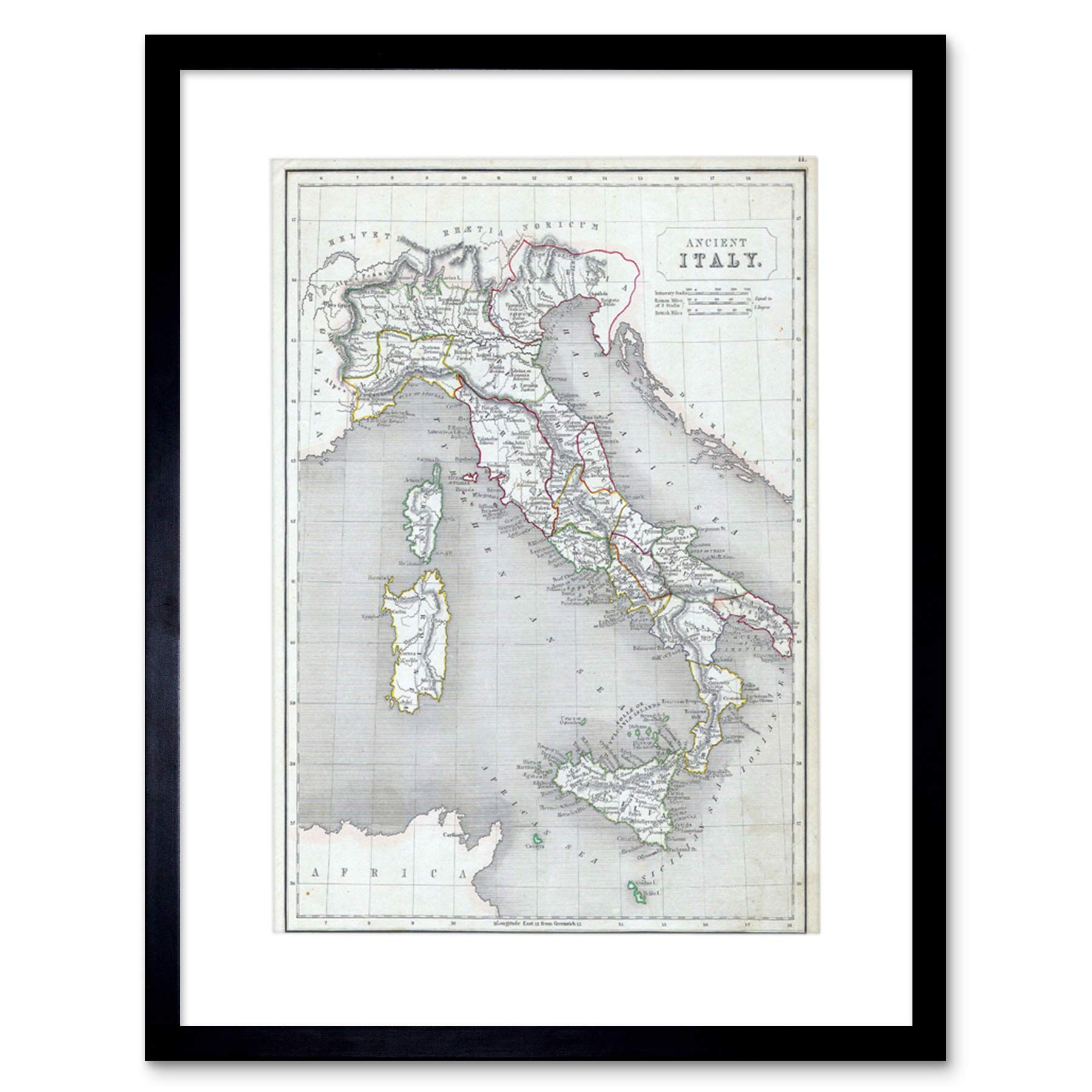 Wee Blue Coo 1845 Chambers Map Ancient Italy Italyancient Chambers 1845 Framed Art Print Picture & Mount F12X004