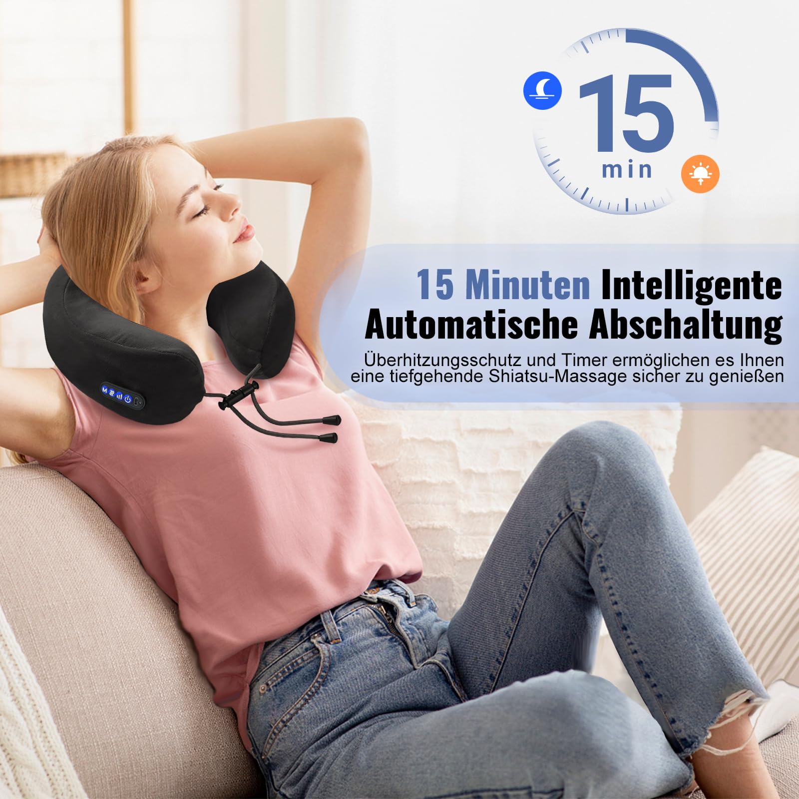 Elektrisches Nackenmassagegerät mit Wärmefunktion, Kabellos USB Wiederaufladbar Massagekissen, Ergonomisches Nacken Schultermassagegerät zur Linderung von Verspannungen, Ideal für Zuhause Büro Auto