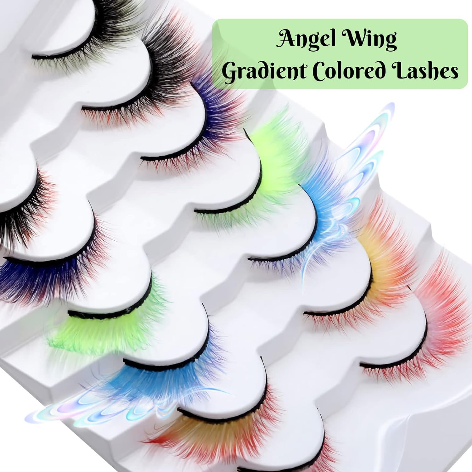 7 works False Lashes with Color Angel Colored Lashes Fluffy Wispy Winged Eyelashes Halloween Cosplay Makeup Colorful Eye Lash Like Extensions (Winged Effect Colored Lashes 7 works) - Image 4