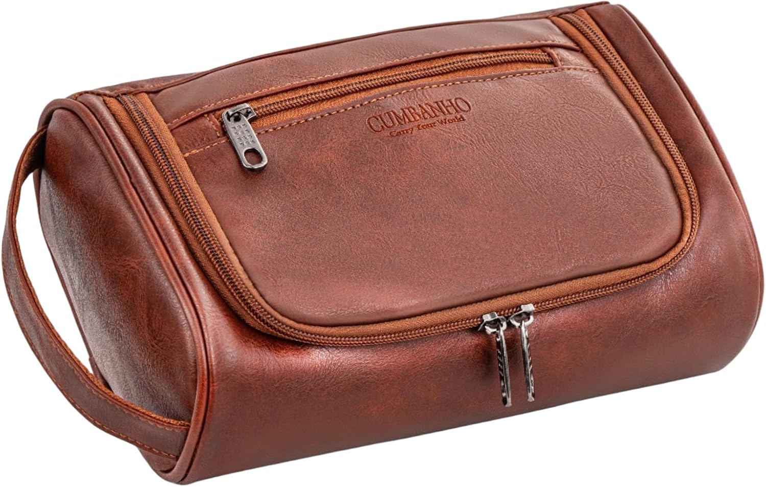 Mens Toiletry Bag,Compact Dopp Kit for Men Travel, PU Leather Shaving Kit, Water-Resistant Minimalist Organizer with Wrist Strap, Travel Toiletry Bag, Gift for Men,Large 10×6.5×4 Mocha Brown