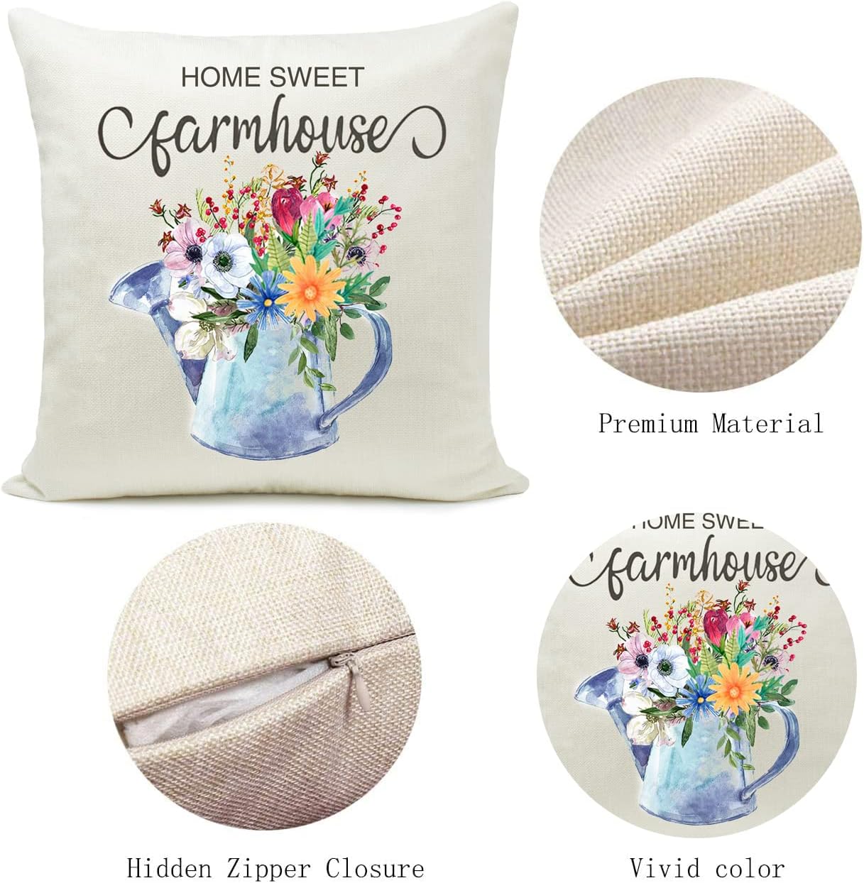 Hlonon Spring Pillow Covers 18 x 18 Set of 4 Farmhouse Decorative Pillow Covers Blue Truck Bicycle Fresh Flowers Throw Pillow for Spring Home Décor