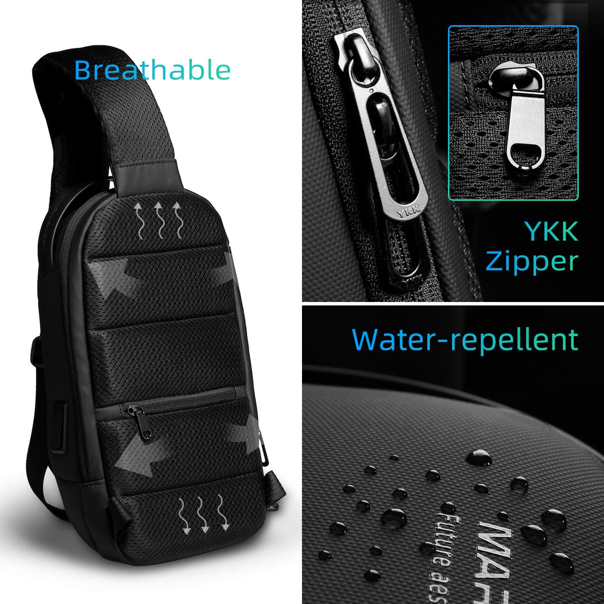 Mark Ryden Bolso Bandolera Hombre, Impermeable Bolso Cruzado Hombre, antirrobo, Compatible con iPad 9.7 de Viaje para los Estudios, Viajes o Trabajo Diario-Negro