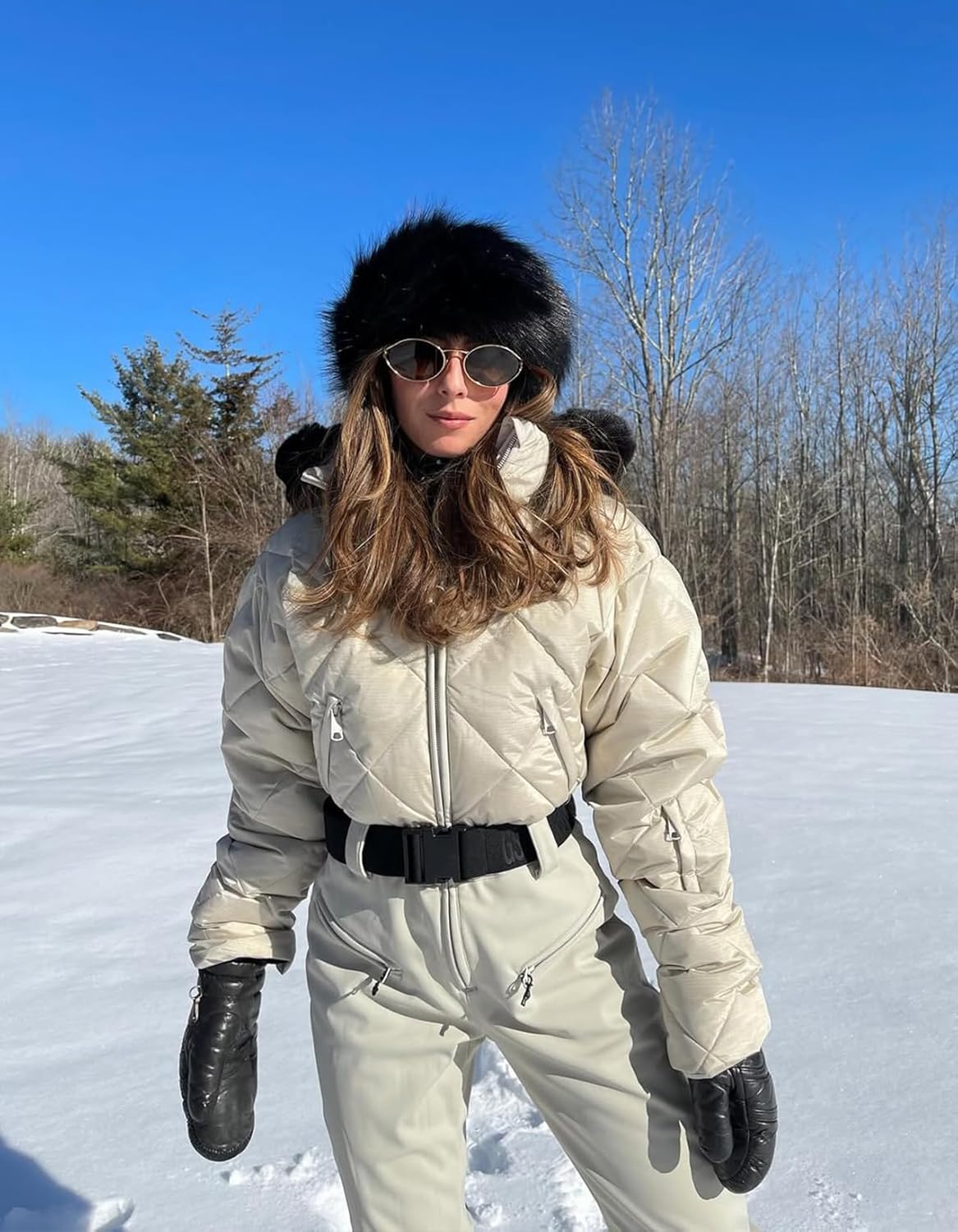 GSOU SNOW Womens Ski Suits Down One Piece Snowsuit Waterproof Snowboard Jumpsuits Winter Ski Outfit - Image 4