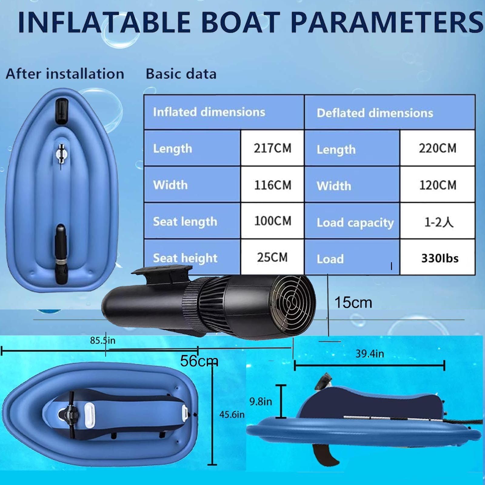 Flotador Inflable motorizado for Piscina, Moto acuática, Barco eléctrico Plegable con Scooter Submarino Desmontable de 500 W, Barco de PVC de Doble Aleta