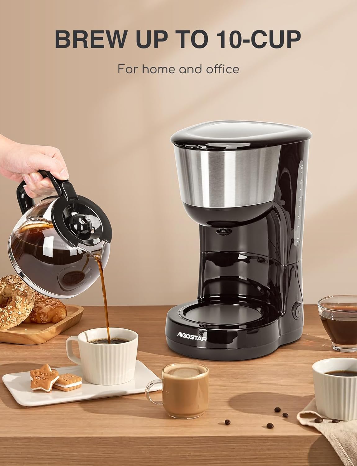 Aigostar Chocolate Macchina da caff? americano e t? 10 Tazze 1000W 1,25L Sistema Antigoccia