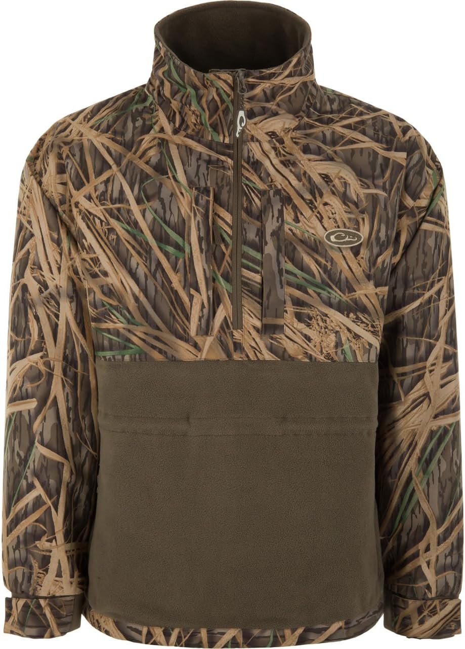 Drake Waterfowl Eqwader MST Camo 1/4 Zip Jacket, Waterproof, Fleece-Lined, Adjustable Cuffs, Men’s Hunting Pullover