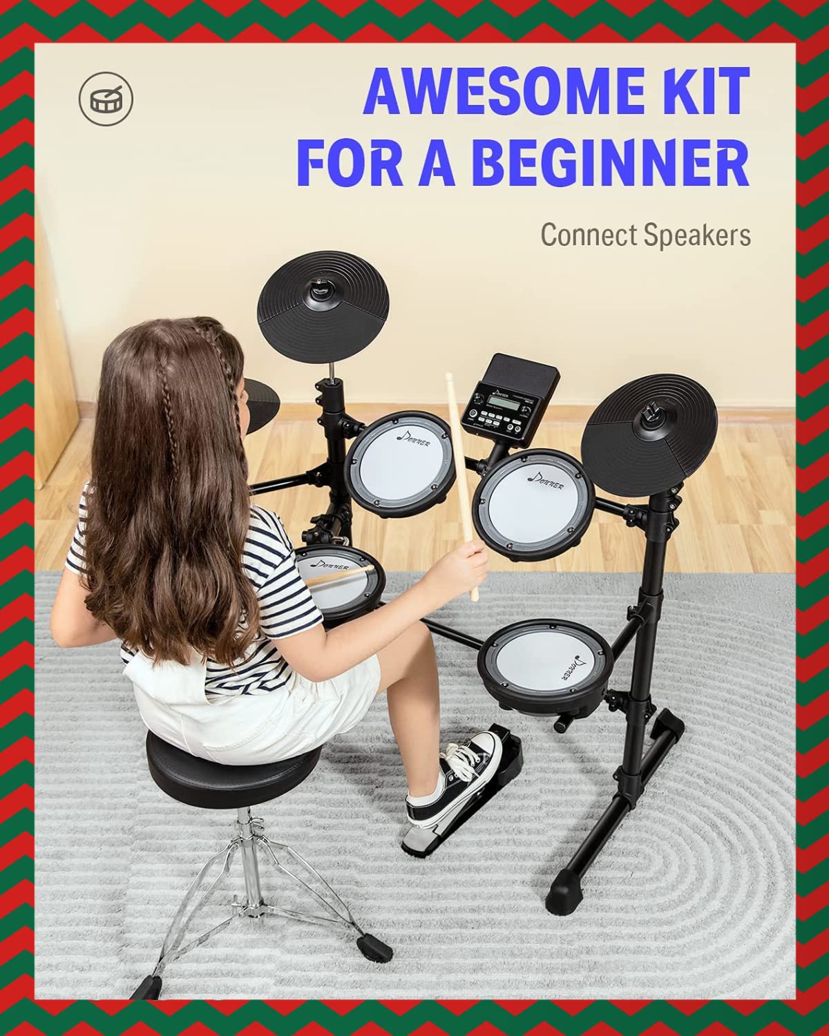 Donner DED100 Electronic Drum Set, Eight Pieces Mesh Electric Drum Set