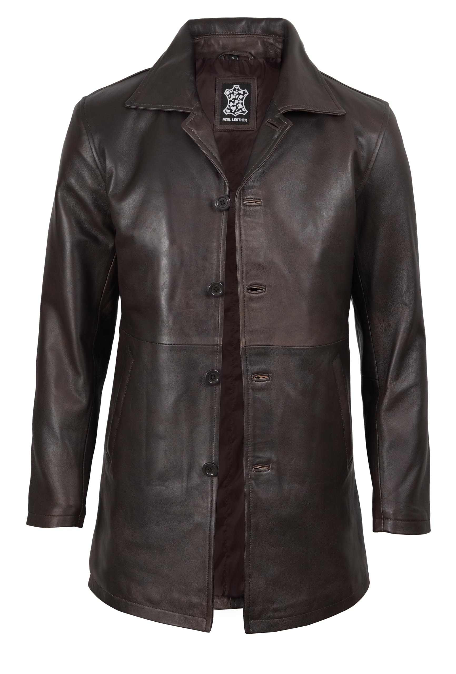 fjackets Manteau en cuir pour homme - Veste longue 3/4 en peau d'agneau véritable | Vêtements d'extérieur style carcoat