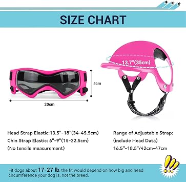 Lesypet Dog Goggles with Helmet for Small Dogs, Anti-UV Wind Protection Pet Sunglasses and Helmet Set Ear Hole Adjustable Strap Outdoor Walking Motorcycling Driving, Pink