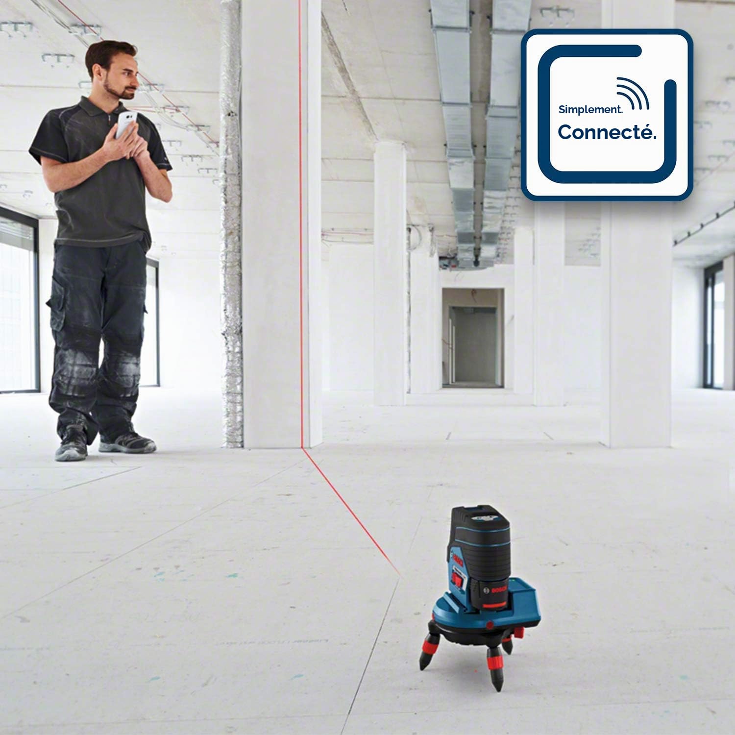 Bosch Professional 12V System Niveau Laser GCL 2-50 C (batterie 12 V + chargeur, laser rouge, pour l'intérieur, avec fonction application, support, pince, portée visible: jusqu’à 20 m, L-BOXX)