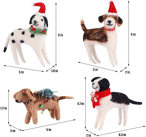 Miniatura 2 de Juegoal Christmas Felt Dogs Ornaments Set of 4, Xmas Wool Puppy Hanging Decor, Felt Animal Crafts Woodland Cute Christmas Tree Wreath Decor for Home