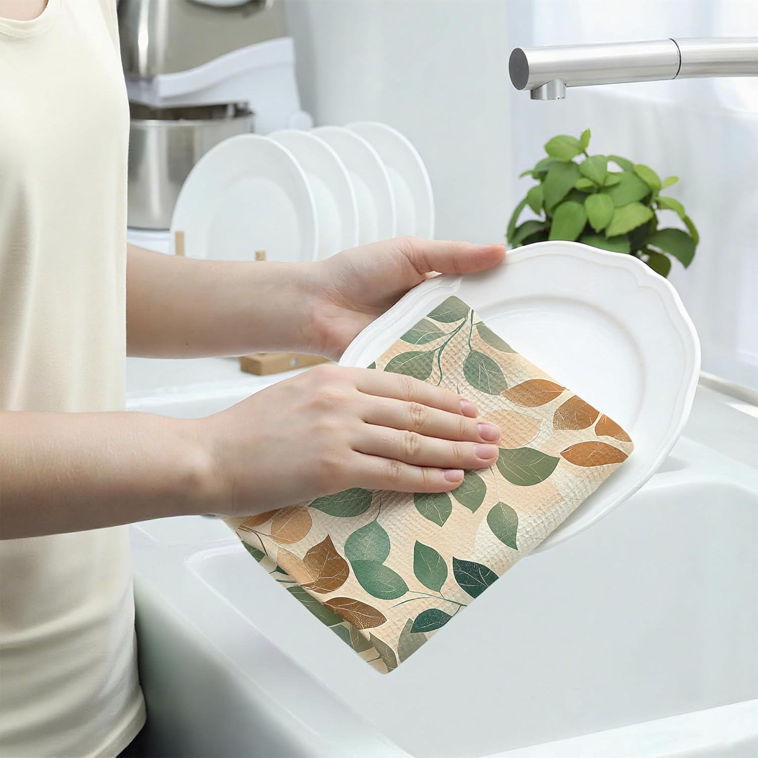 2 Pack Hand Towels Orange Green Brown Leaves Kitchen Towel Absorbent Decorative Leaf Towels Set for Drying,Cleaning,Cooking,Bathroom,Holiday 16x24 Inches - Image 5