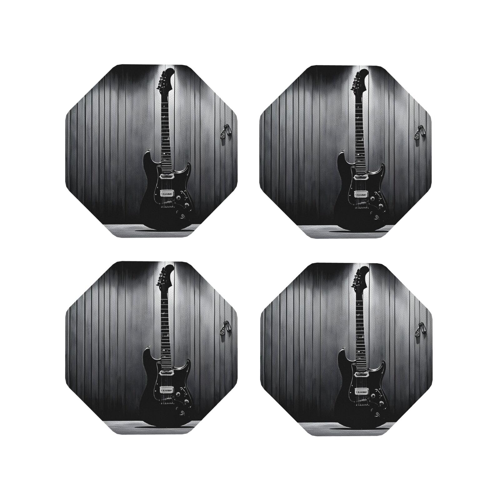 Lhfiohirg Octagon (Electric Guitar) Drink Coasters Set Of 4 Non-Slip Leather Coasters For Cups Mugs Glasses Tabletop Protection For Home Office Bar
