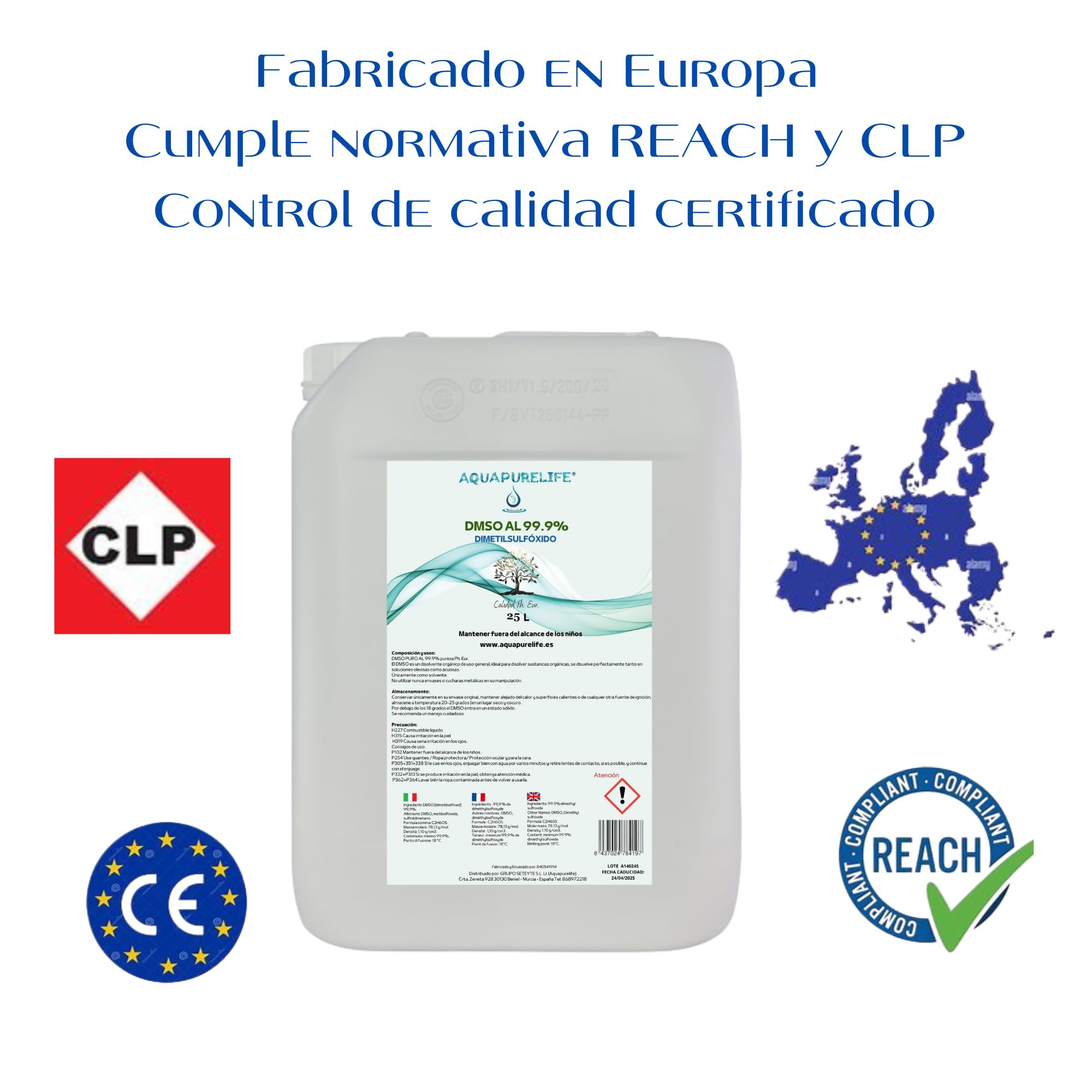 DMSO - Dimetilsulfóxido de Pureza 99,9% - 10 litros - Envase HDPE - Apto para mezclar o diluir