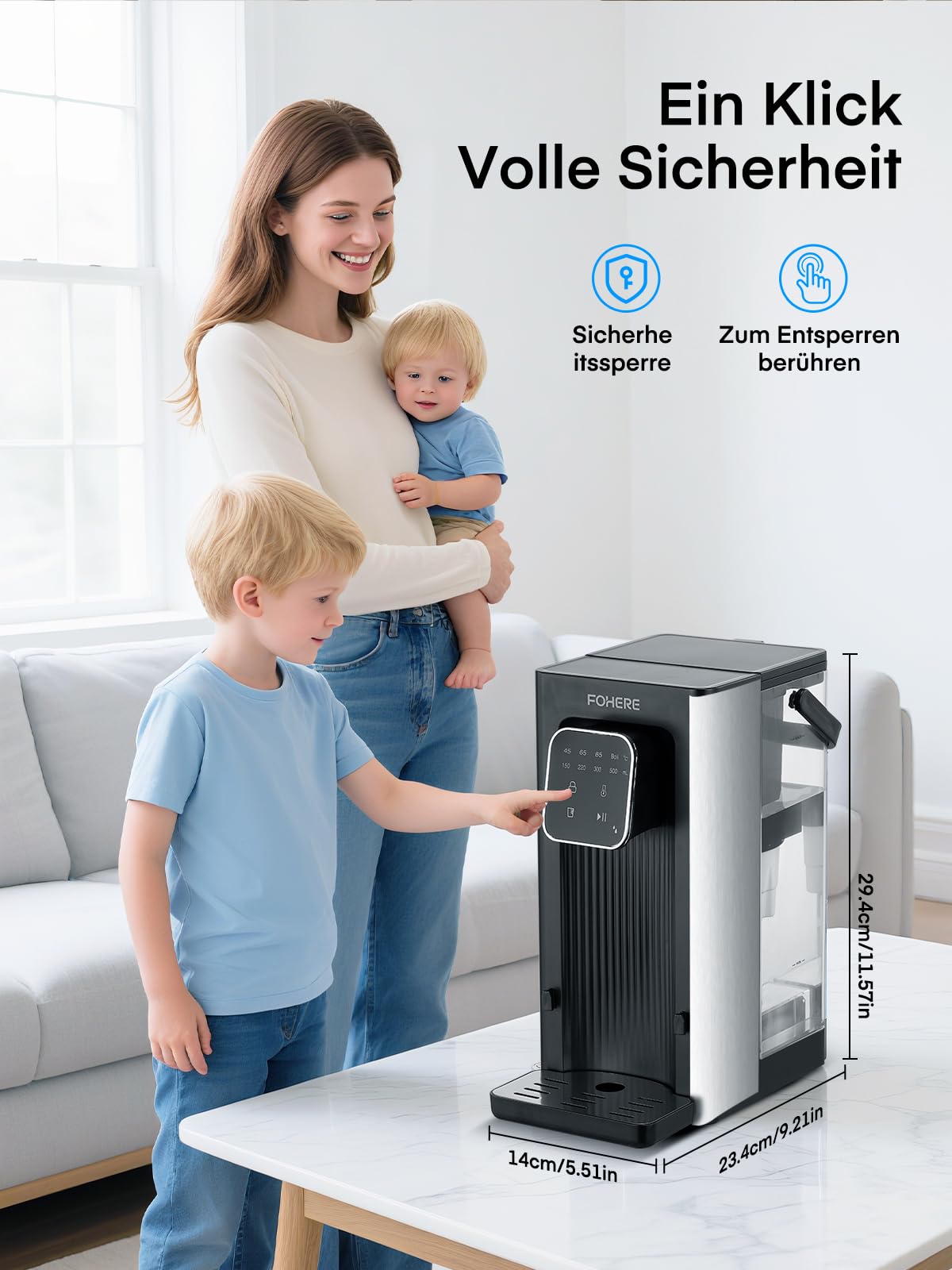 Heißwasserspender, 2600W Heißes Wasser in Sekunden, 4 Temperaturstufen, 4 Wassermengen, 2.5L Tank, Kompakt & Energieeffizient, Digitaler Touchscreen, Hitzeschutz-Kindersicherung, für Küche, Büro
