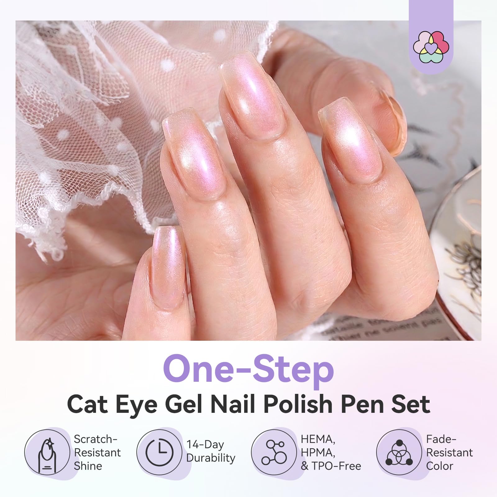 SAVILAND One-Step Penna per Smalto Gel: 3 in 1 Smalto Gel Penna Base, Colori e Top Coat Gels Nail Polish con Magnete per Nail Art Cat Eye Formato da Viaggio 4ml, Facile Usare per Principianti