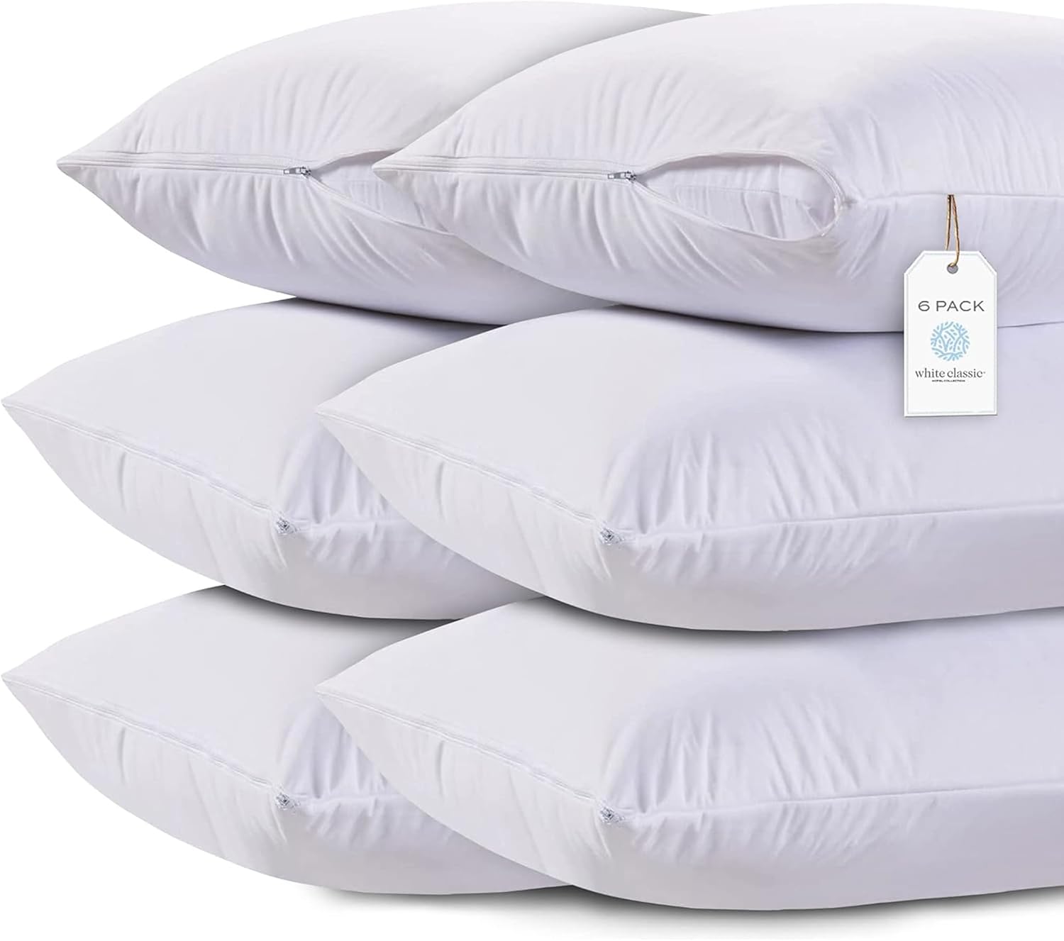 White Classic King Pillow Covers with Zipper 6 Pack - 20 x 36 Ultra-Soft, Cozy and Noiseless King Pillow Protector, 200 Thread Count, Envelope Closure, Fade-Resistant Pillow Shams