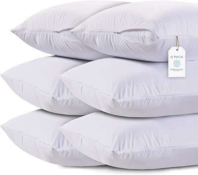 White Classic Zippered Style Pillow Case Cover - Luxury Collection 200 Thread Count, Soft Quiet Zippered Pillow Protectors, Standard Size, 6 Pack Pillow Shams