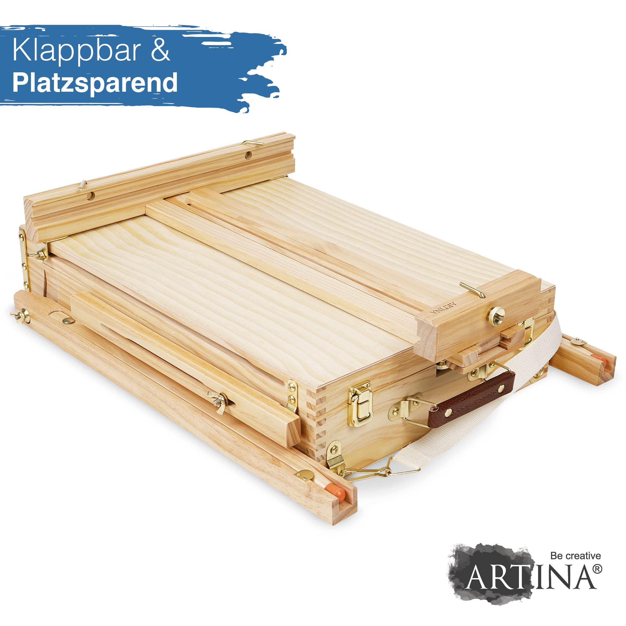 Artina 30 tlg Malset mit Kofferstaffelei Acrylfarben Set Künstlerkoffer | 2x Leinwänden 18x Pinseln & Mal Zubehör für Erwachsene & Hobbykünstler 30tlg Malen Acryl Anfänger Madrid