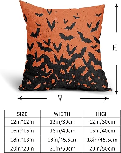 Miniatura 4 de Kawani Juego de 2 fundas de almohada de murciélagos de 20 x 20 pulgadas, fundas de almohada cuadradas decorativas de murciélago negro y naranja,