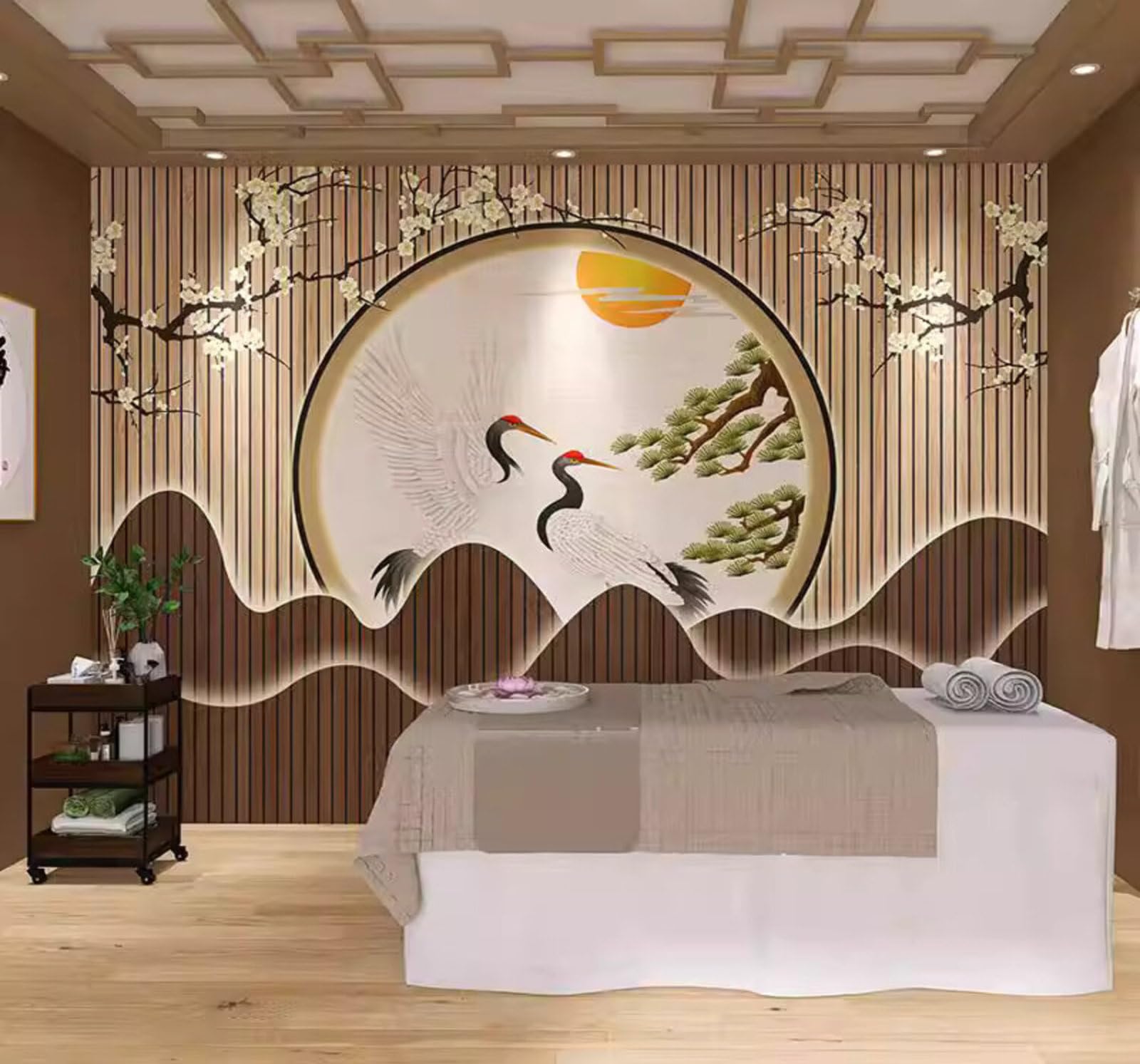 XLMING Creative Wooden Lattice Flowers and Birds Sunrise Artistic Atmosphere 3D Wallpaper Luxury Silk Study Dining Feature Sofa Grey Bedroom Living Room Tv Decorative Wall-350cm×256cm