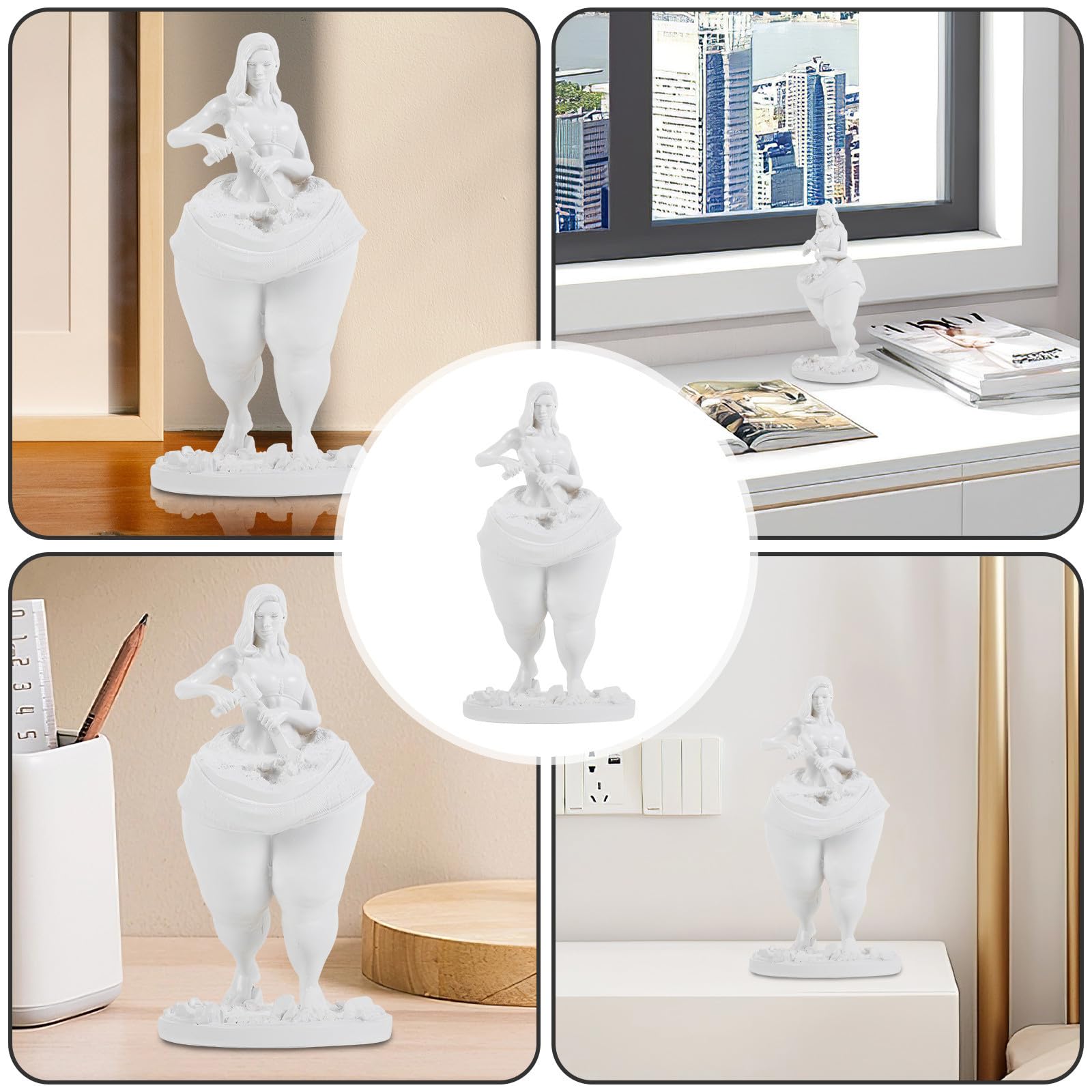 Statua di Donna Fitness Ispirazione Motivazionale e Lunga Durata in Resina Bianca, Decorazione Unica la Casa Forma Scolpita Finemente per Tavoli Domestici
