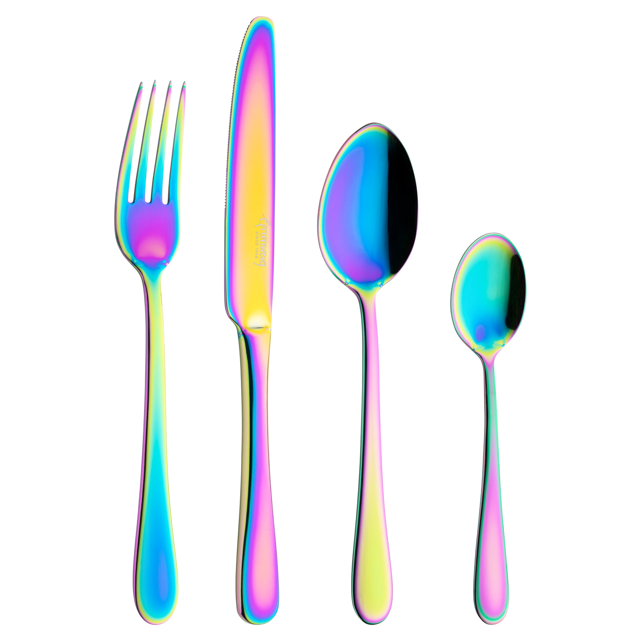 Grunwerg Windsor 16 Piece Cutlery Set, Rainbow, 18/10 Stainless Steel, 4 x Table Knives, Table Forks, Dessert Spoons, Teaspoons
