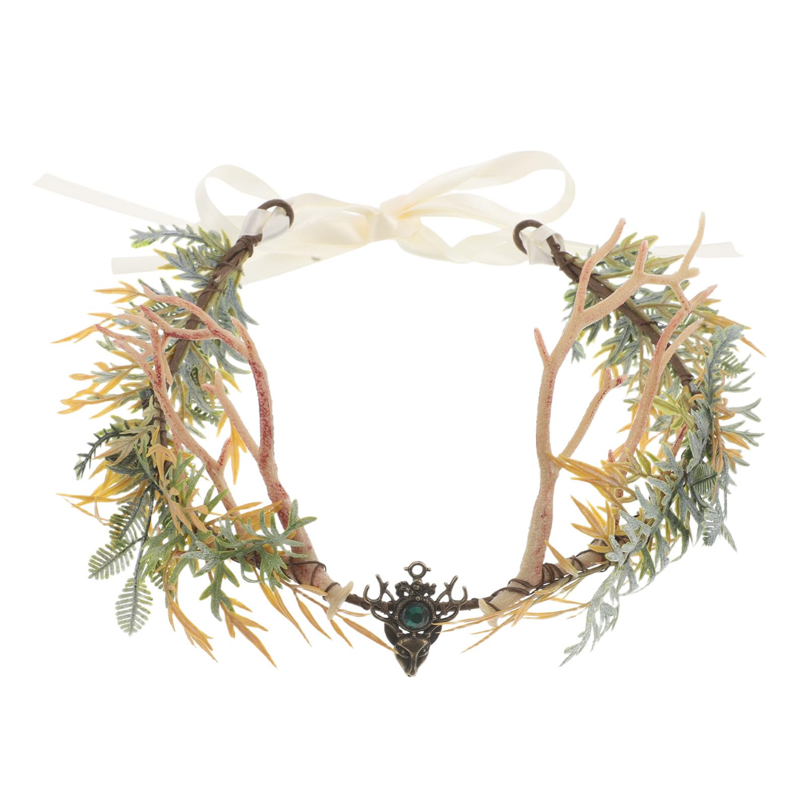 Baluue Diadème en Bois de Cerf Vert pour Femme Couronne Elfique en Branches Naturelles Accessoire Photo Cosplay Renaissance Tiare Féerique Légère et Confortable pour Fête et Événement