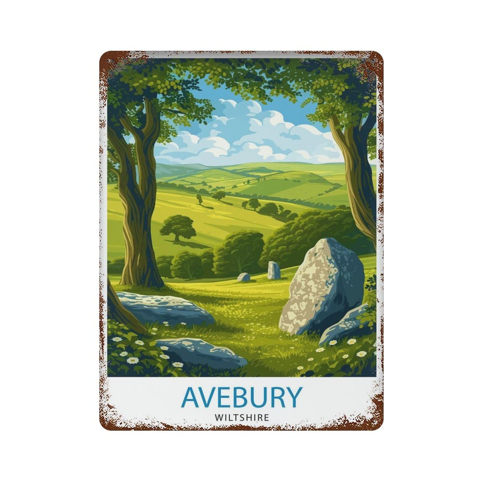 Avebury Wiltshire Ancient Stone Circle Neolithic Monument English Heritage Prehistoric Site Wall Decor Art Metal Tin Poster Modern Home Decor Art Home Bar Shop Decorations Vintage Sign 40x30cm