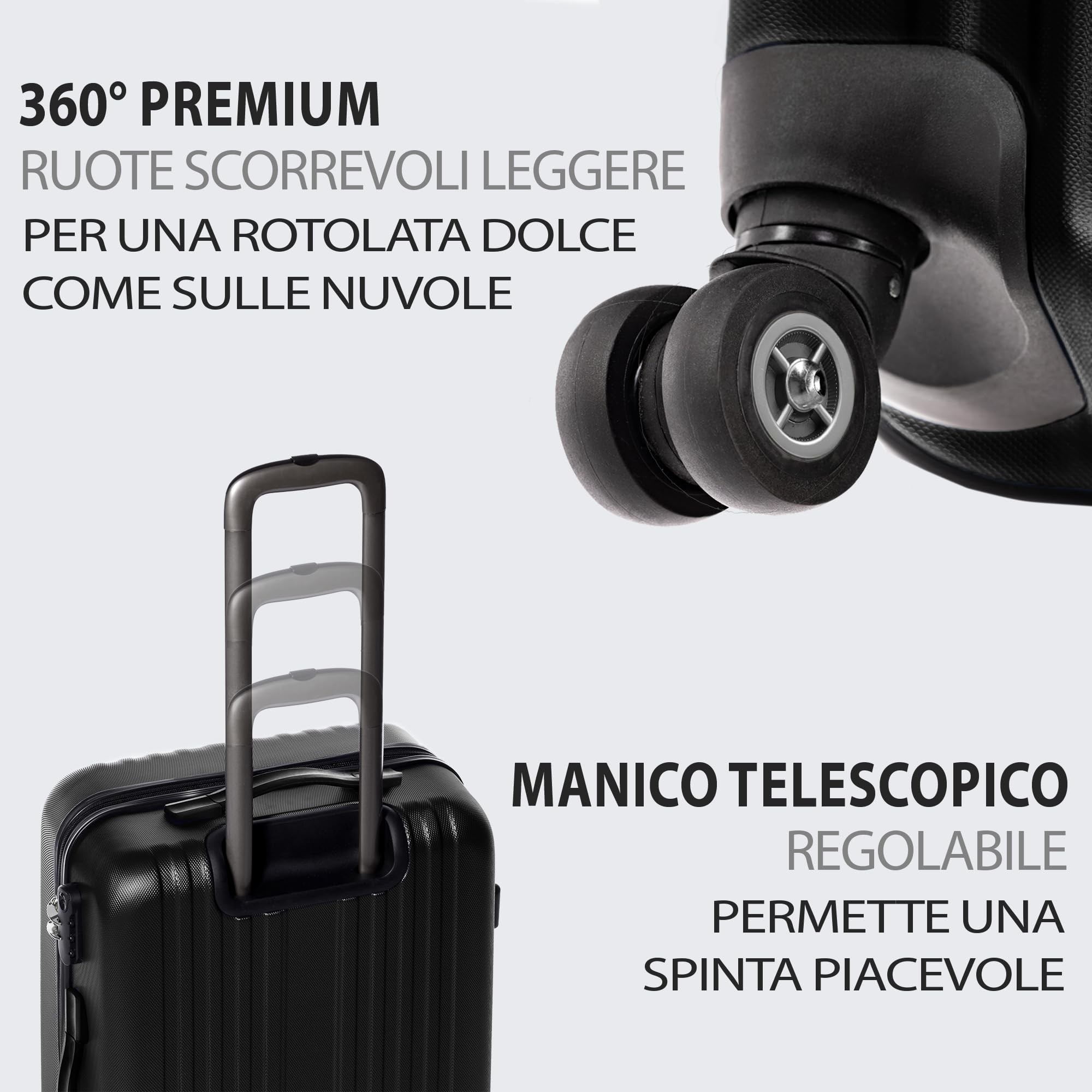 FERGÉ set di 3 valigie cabina media XL TOULOUSE - bagaglio a mano rigido dure leggera valigetta 4 ruote