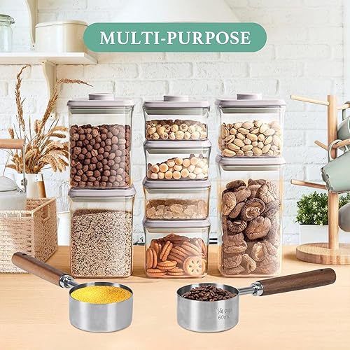 Miniatura 5 de Cuchara de comida taza medidora - 14 taza (4 cucharadas  2 Oz.  2.0 fl oz), acero inoxidable 304, mango largo de nogal negro