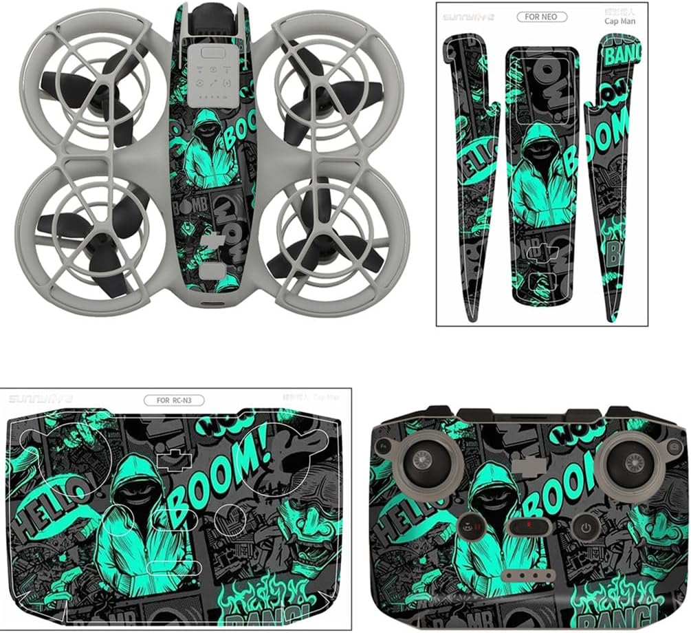 Neo Skin Stickers Set for DJI Neo Drone and Remote, Waterproof Drone Skin PVC Sticker Decal, Anti-Scratch Protective Film for DJI Neo Accessories (1)