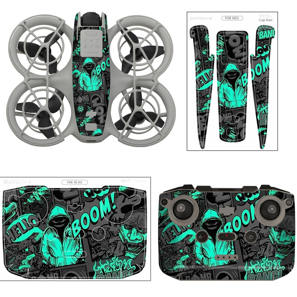 Neo Skin Stickers Set for DJI Neo Drone and Remote, Waterproof Drone Skin PVC Sticker Decal, Anti-Scratch Protective Film for DJI Neo Accessories (1)