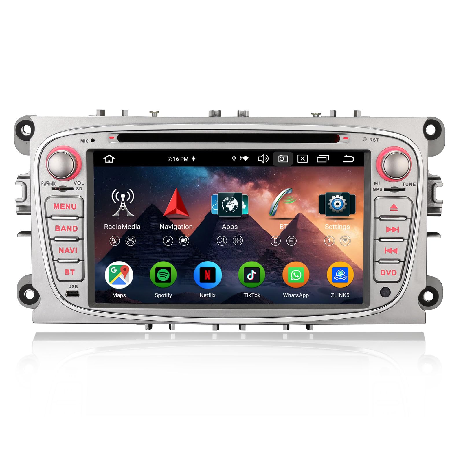 Erisin 8-núcleo 4GB+64GB Android 14 Radio Coche GPS Navegador para Ford Galaxy C-MAX Focus Mondeo S-MAX 7 Pulgadas Autoradio Bluetooth CarPlay Android Auto Dab+ WiFi 4G DSP USB OBD2 CD DVD Canbus