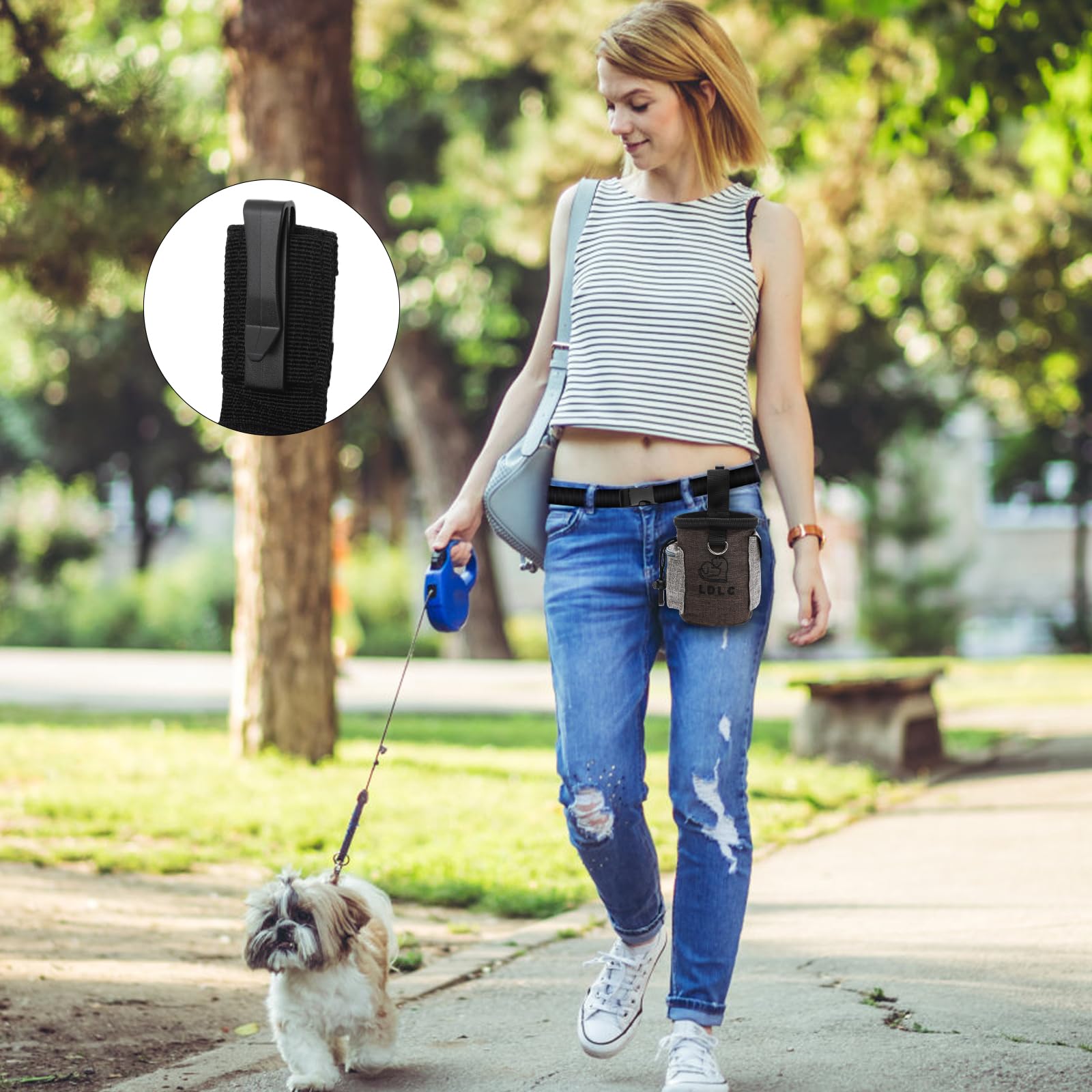 HENGBIRD Borsa per il cibo per cani e cani, borsa per cani per addestramento del cane con dispenser di sacchetti e cintura regolabile con frisbee giocattolo per animali domestici