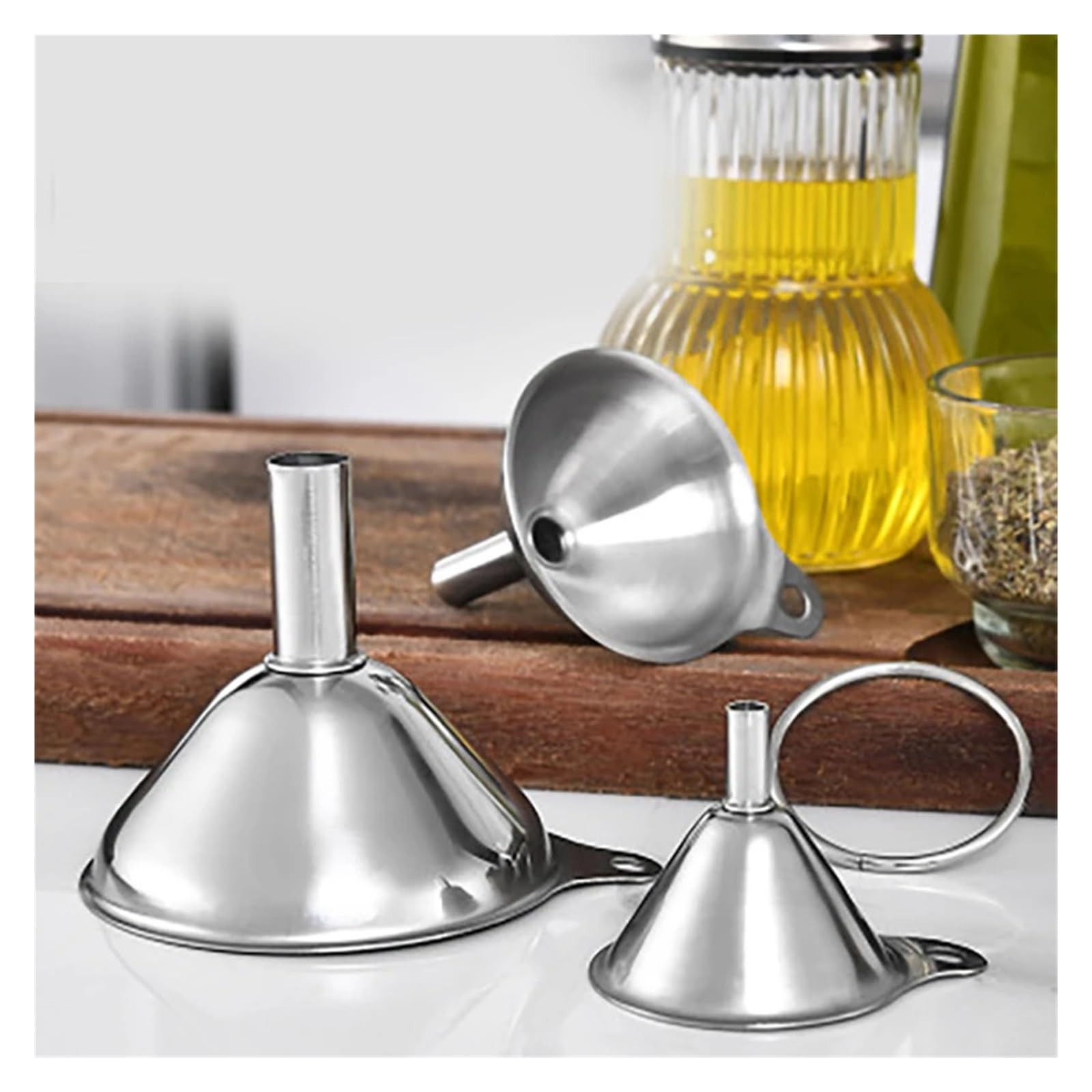3 unids/Set Embudo de Acero Inoxidable Embudo de Cono portátil for Verter Aceite Vino tolva for líquidos Embudo de Cocina Multiusos for aceites líquidos en Polvo